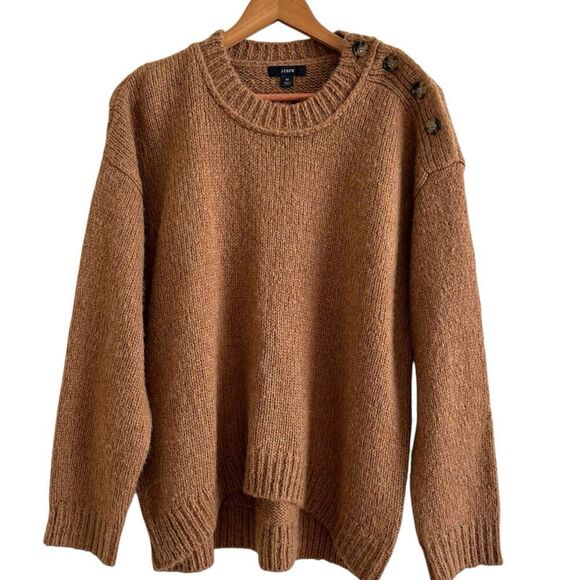 J Crew Pullover Sweater M Brown Wool Alpaca Oversized Chunky cabincore - Picture 1 of 14